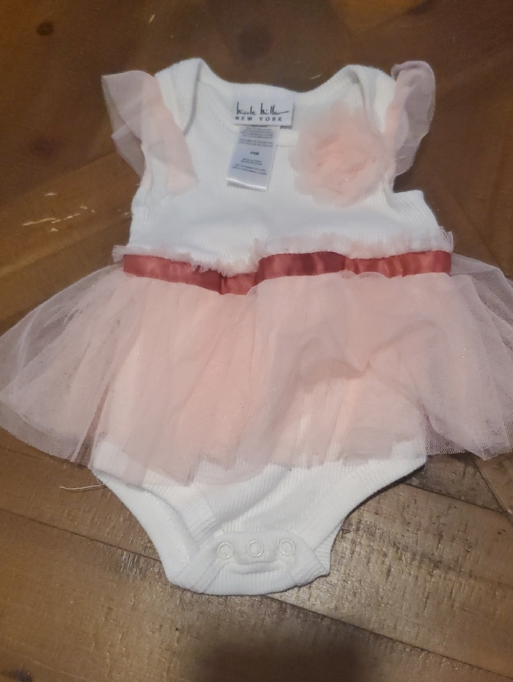 Kensie Baby White One-Piece Bodysuit with Pink Tulle Skirt